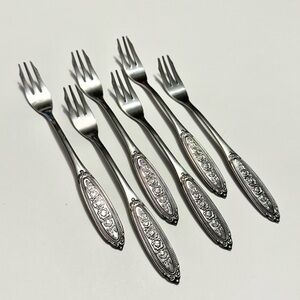 Set of 6 Towle Silver Beaded Rose Stainless Steel Seafood Cocktail Forks